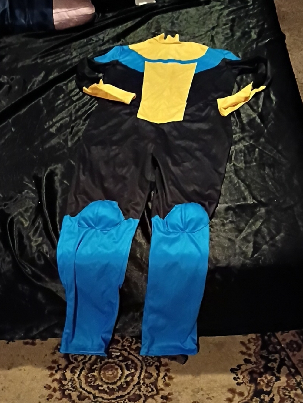 Men's Superhero Jumpsuit Costume in Black, Blue & Yellow -